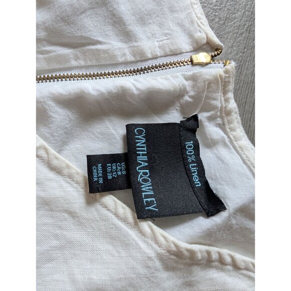 Cynthia Rowley Womens White Linen Sleeveless Shift Dress With Back Zipper Size 8 - Picture 4 of 6